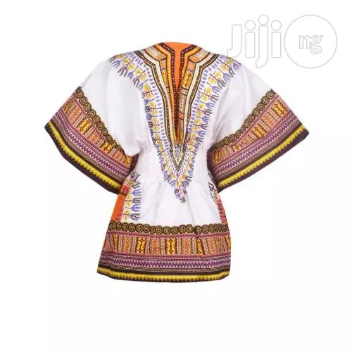 African Print Traditional Danshiki for Her - White Brown