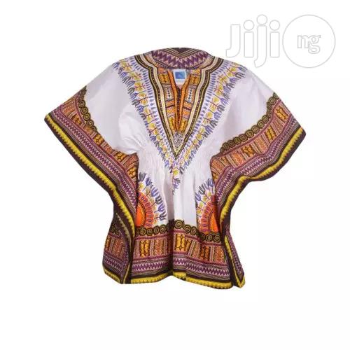 African Print Traditional Danshiki for Her - White Brown