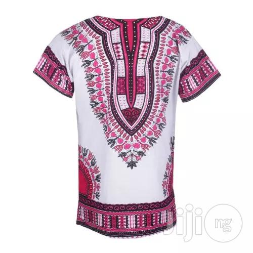 African Print Traditional Danshiki -White Pink