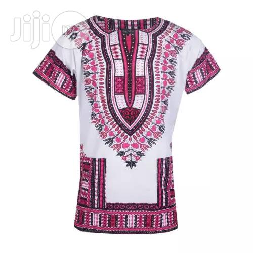 African Print Traditional Danshiki -White Pink