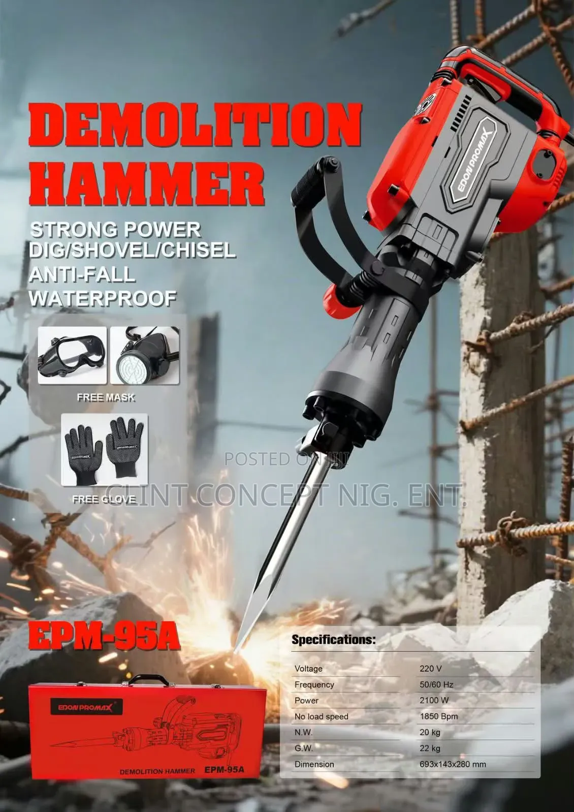 Red and Black Edon Promax EPM-95A Demolition Hammer