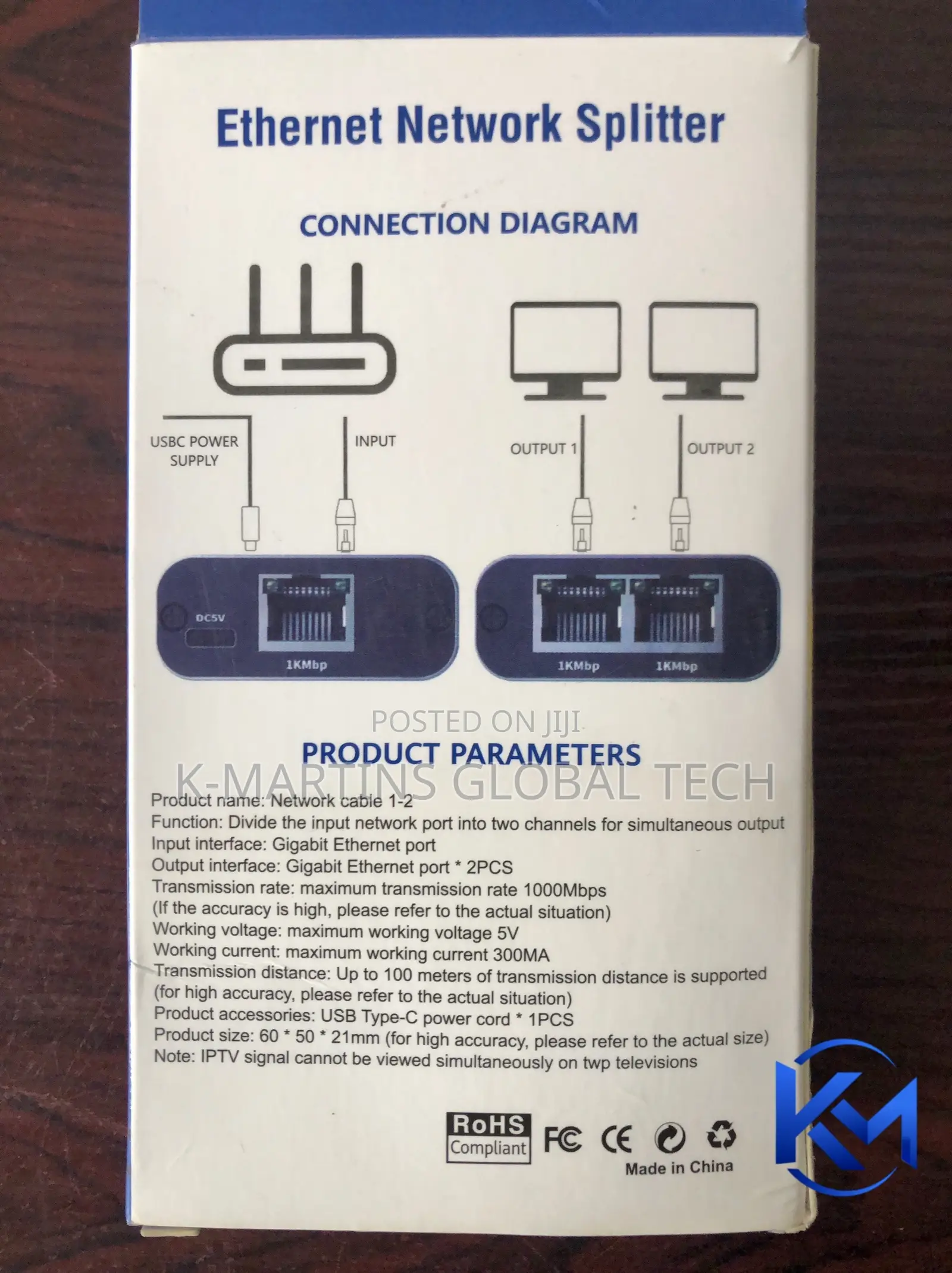rRJ45 Network Splitter Adapter 1 to 2 Ethernet 10/1000Mbps.