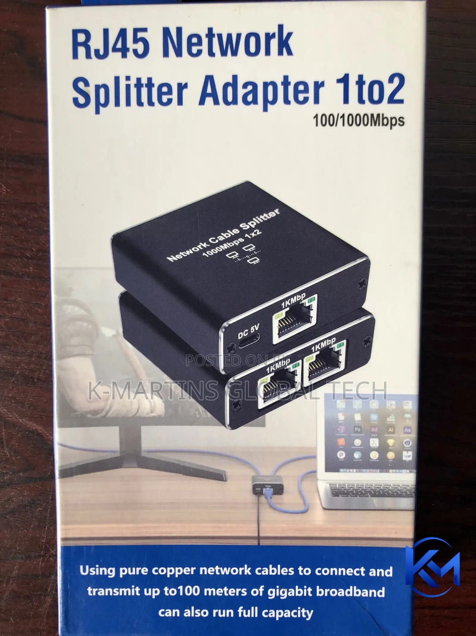 rRJ45 Network Splitter Adapter 1 to 2 Ethernet 10/1000Mbps.