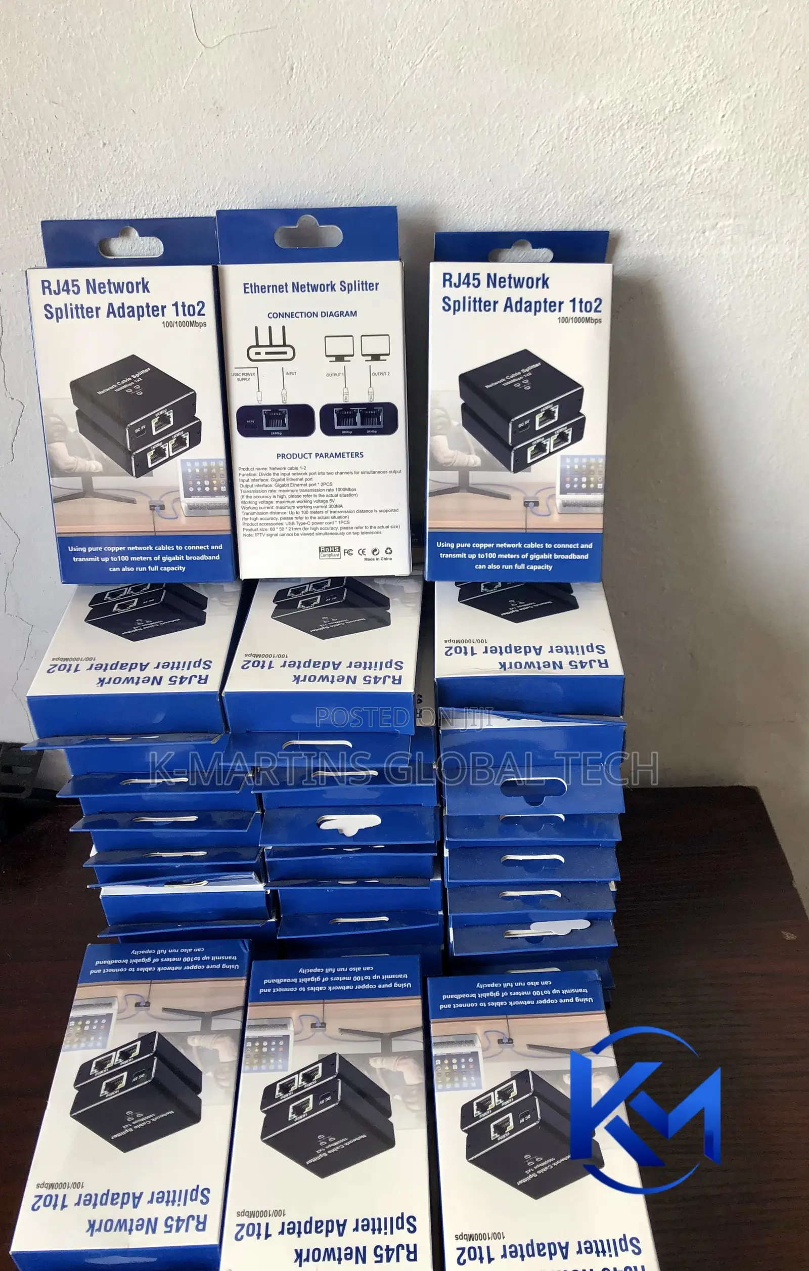 rRJ45 Network Splitter Adapter 1 to 2 Ethernet 10/1000Mbps.