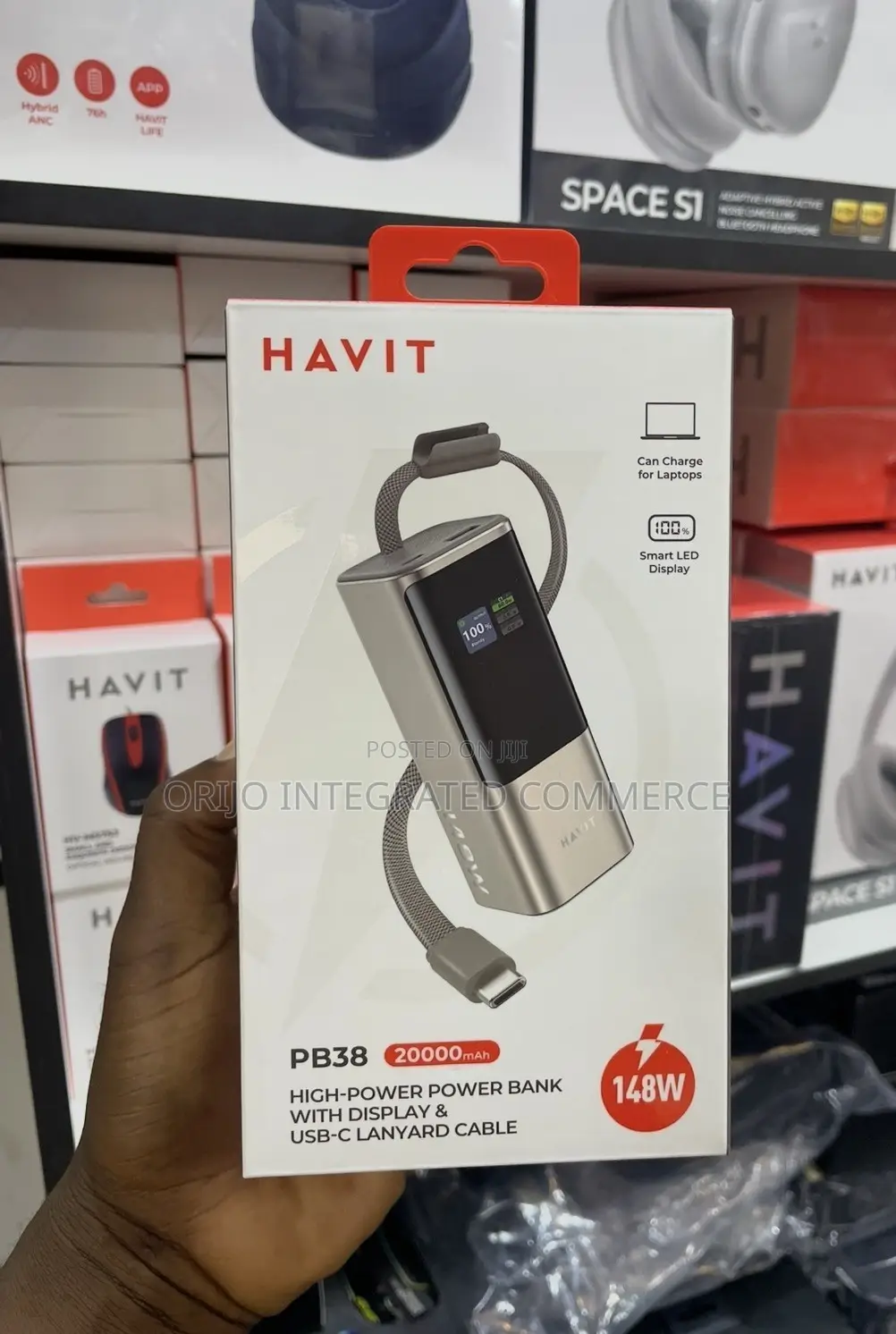 Havit PB38 20000mAh 140W Power Bank With Digital Display USB-C Cable