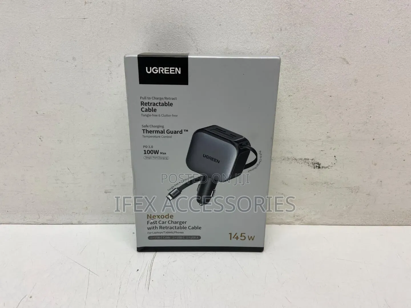 Ugreen Nexode Car Fast Charger With Retractable Cable (145w)