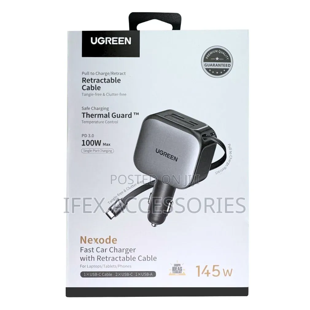 Ugreen Nexode Car Fast Charger With Retractable Cable (145w)
