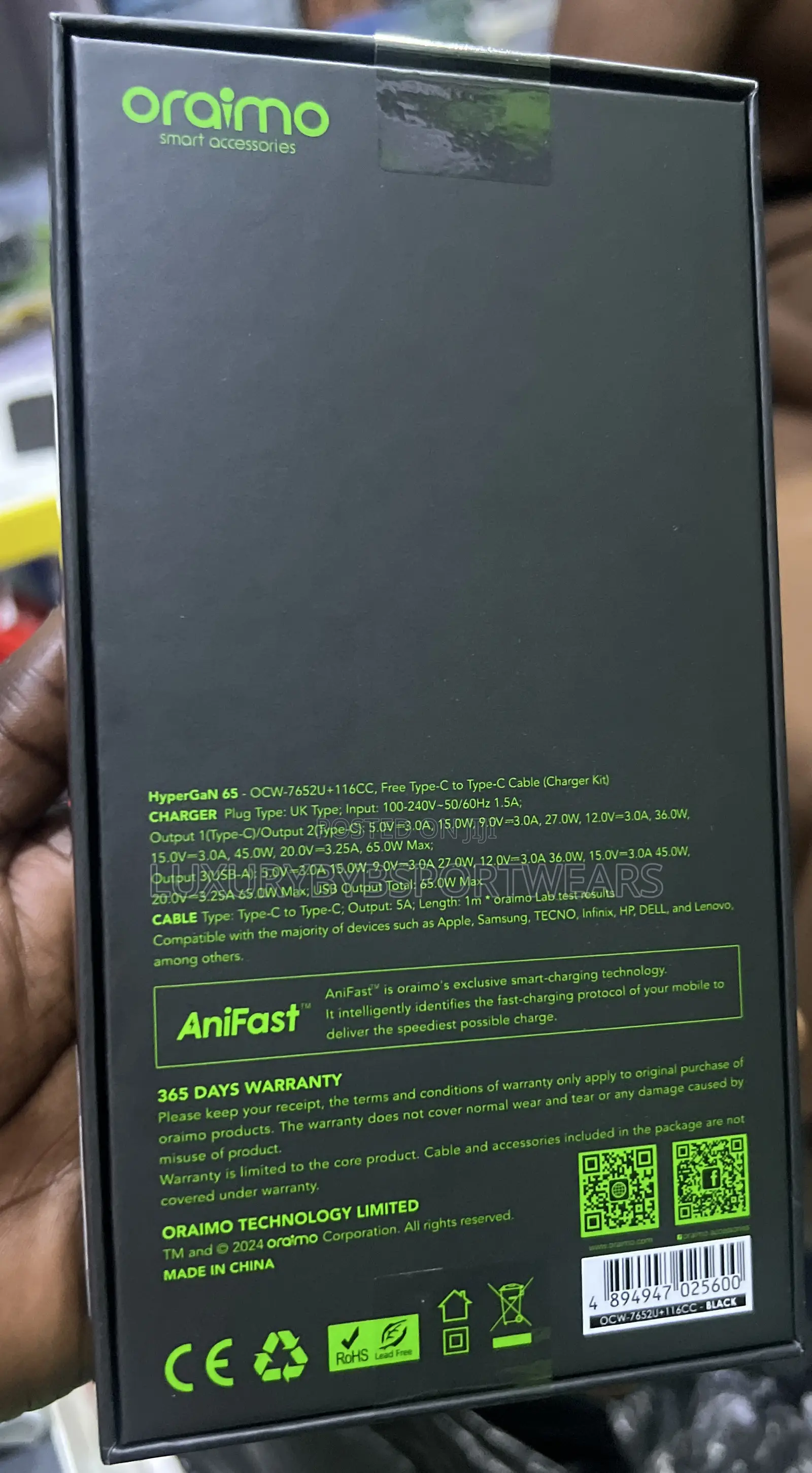 Oraimo Hypergan 65w Charger