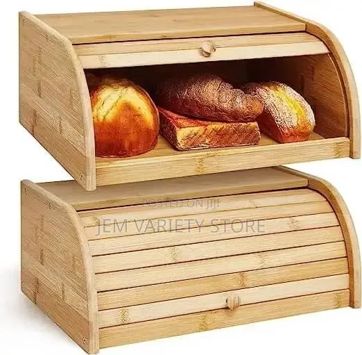 Bamboo Roll Top Wooden Cake/ Bread Storage Rack.