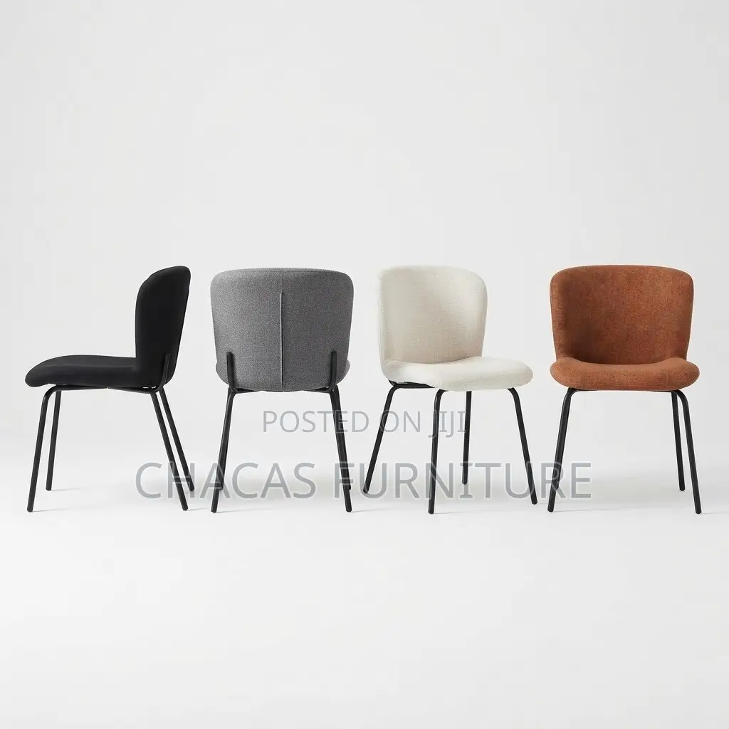 Modern Textured Fabric Accent Dining Chair With Black Metal Legs
