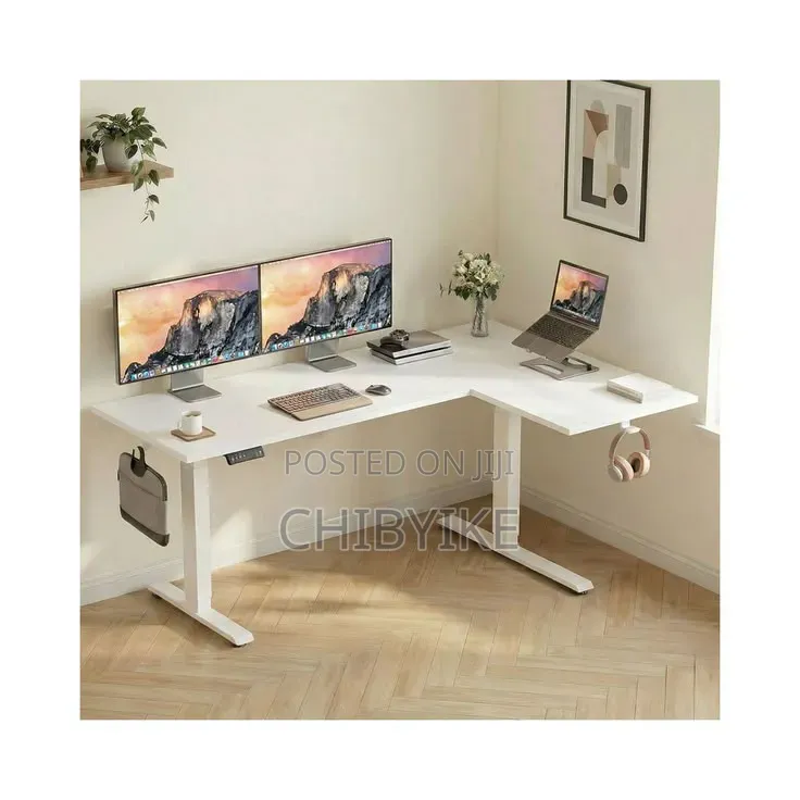 Adjustable Table 1.6m L Shape White
