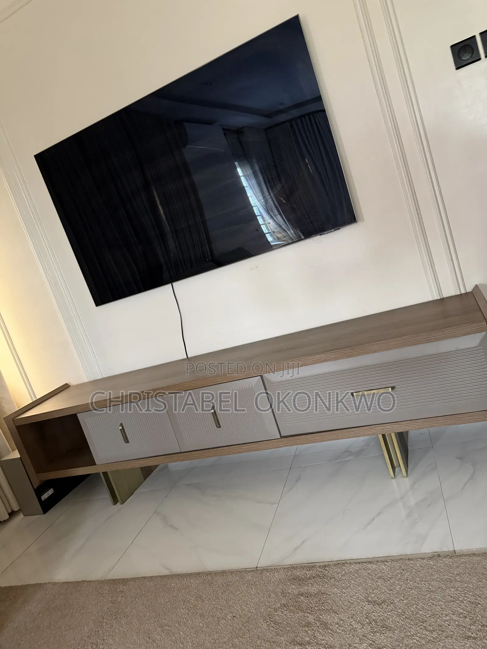 Modern Wooden Fluted 4 Compartment TV Console .