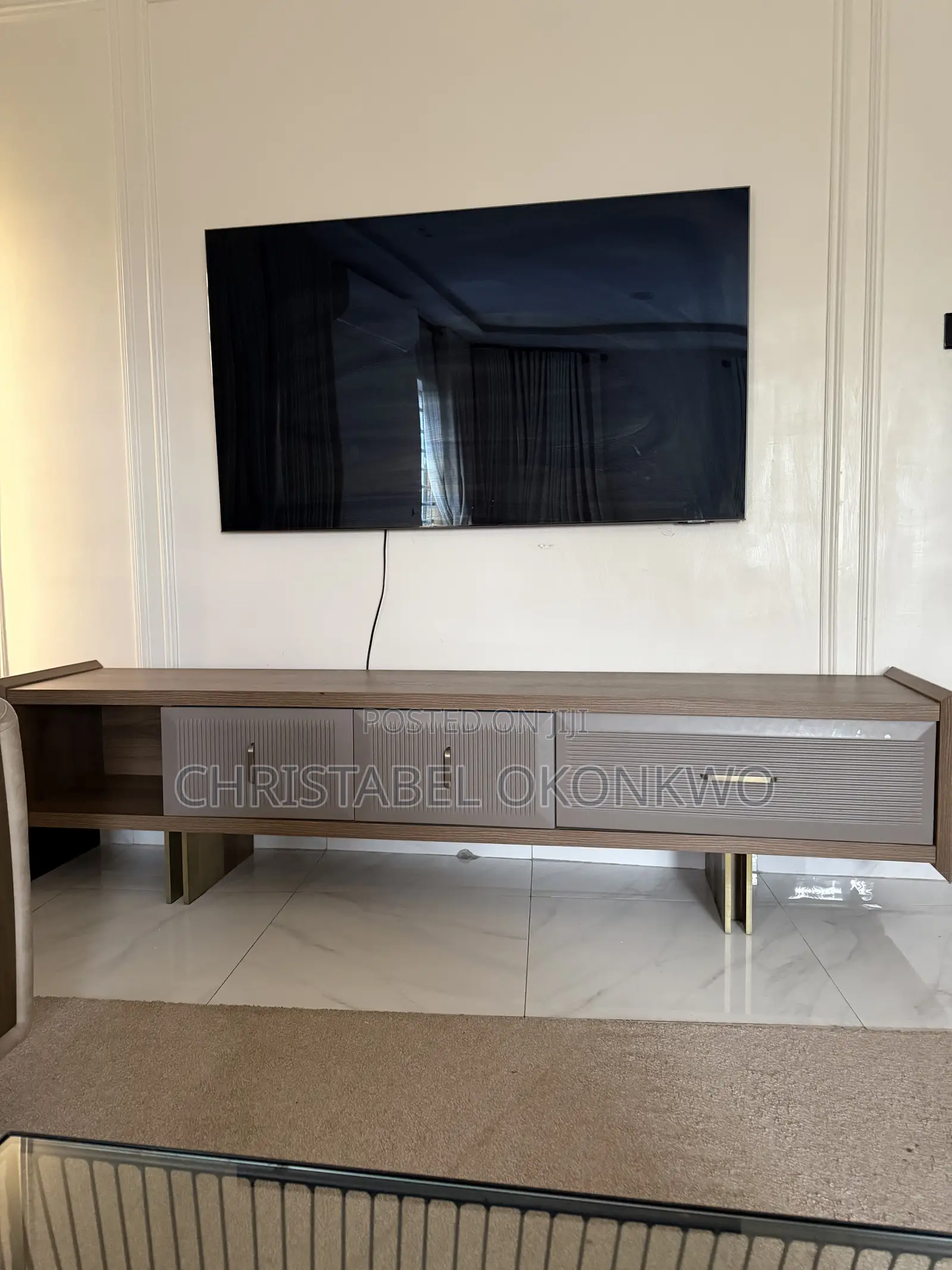 Modern Wooden Fluted 4 Compartment TV Console .