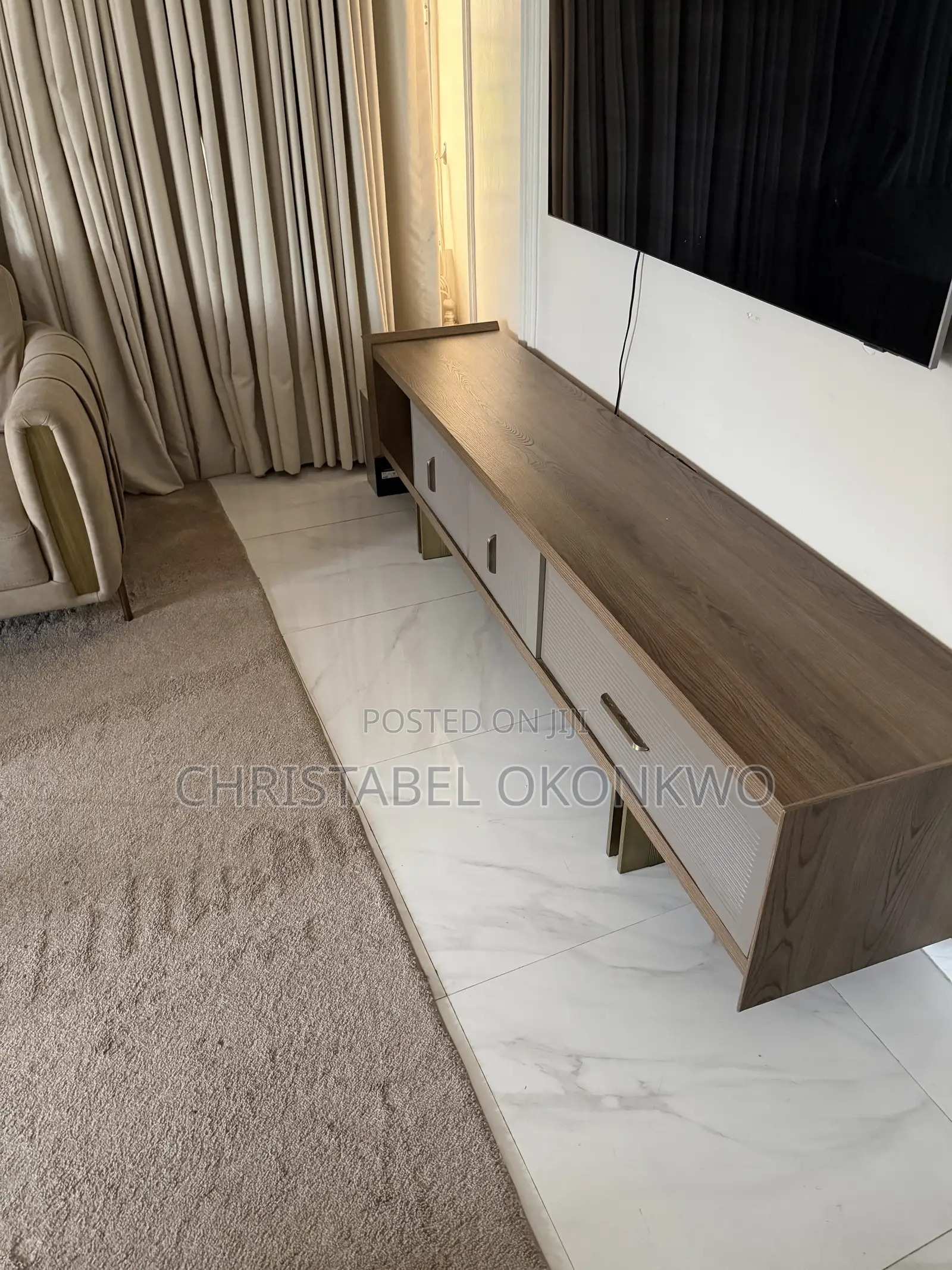 Modern Wooden Fluted 4 Compartment TV Console .
