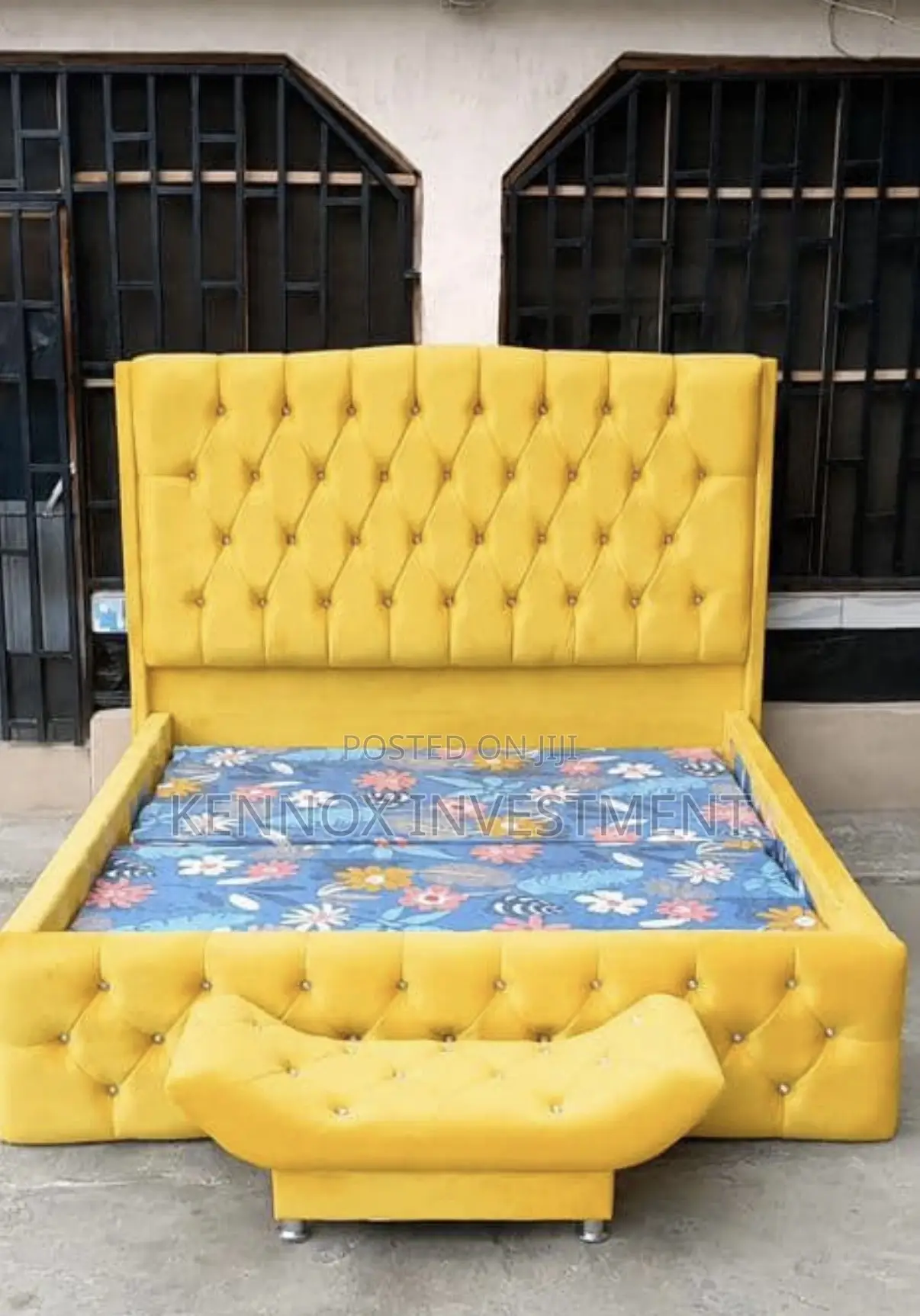 6 by 6 Bedframe With an Ottoman Made With Quality Fabric