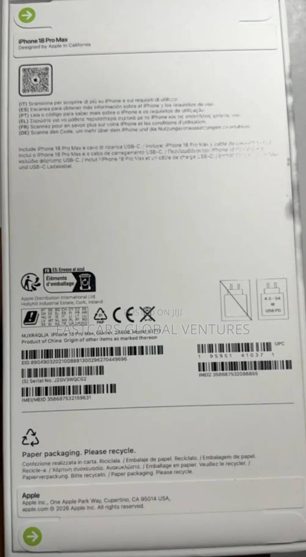 New Apple iPhone 18 Pro Max 256 GB Blue