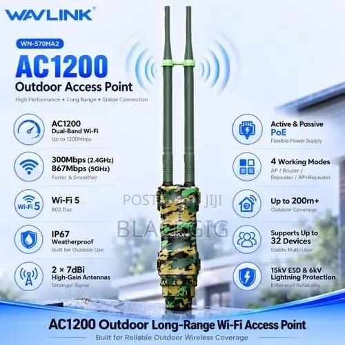 1200M Outdoor Access Point AP Wifi Extender/Repeater 2.4g 5g Router