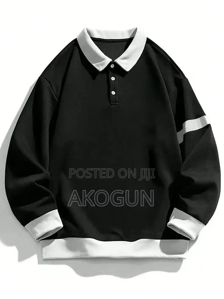 Unisex Long Sleeve Striped Polo Sweatshirt – Premium Casual Wear