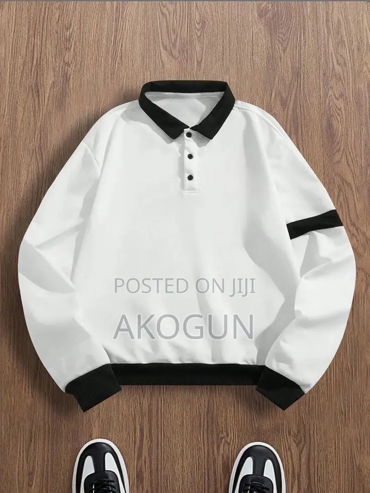 Unisex Long Sleeve Striped Polo Sweatshirt – Premium Casual Wear