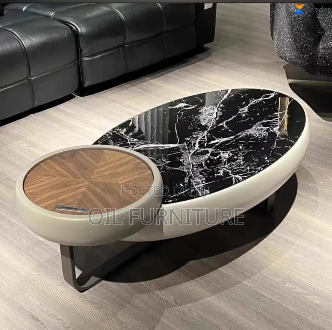Executive Marble Surface Center Table With Built-in Wooden Side Table