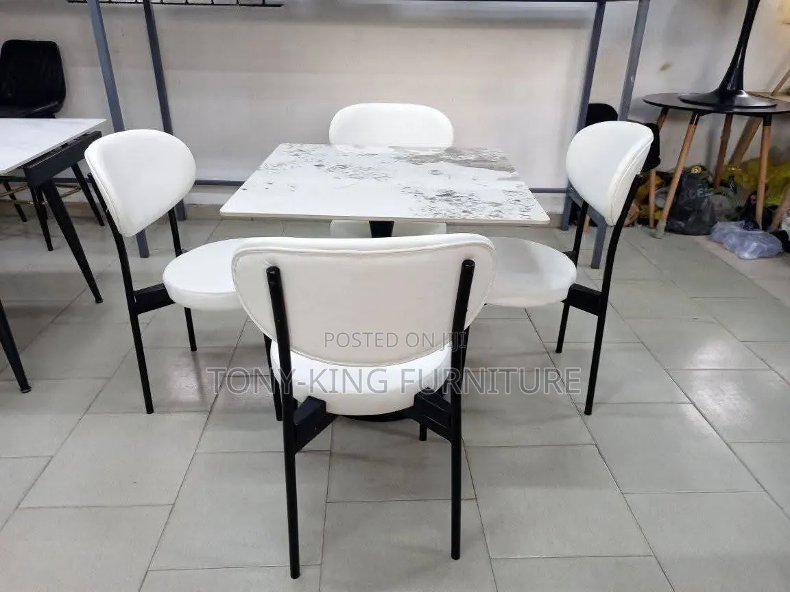 4-Seater Dining Set With a Square Marble Top Curved-Back Padded Chair