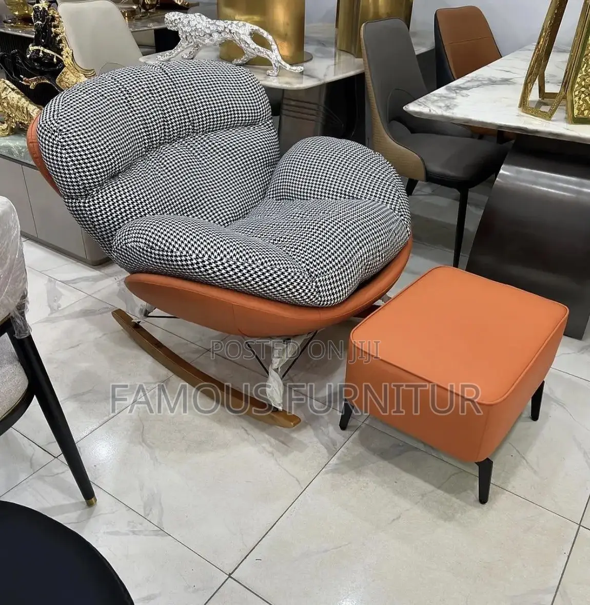 Modern Upholstered Accent Rocking Chair Featuring a Bold Black-