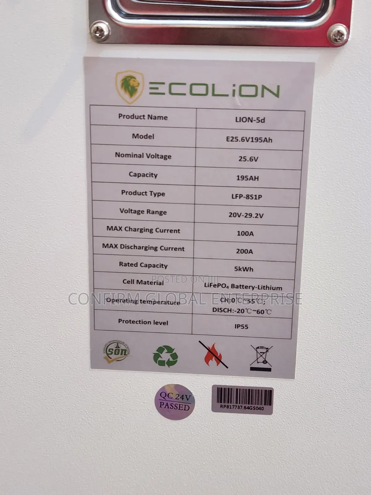 Ecolion 5KWh Solar Inverter Lithium Battery 24V