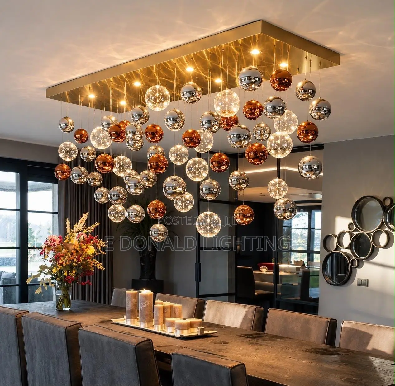 1200mn by 400mm Luxury Chandelier Black and Gold Base