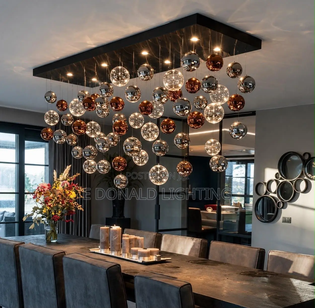 1200mn by 400mm Luxury Chandelier Black and Gold Base