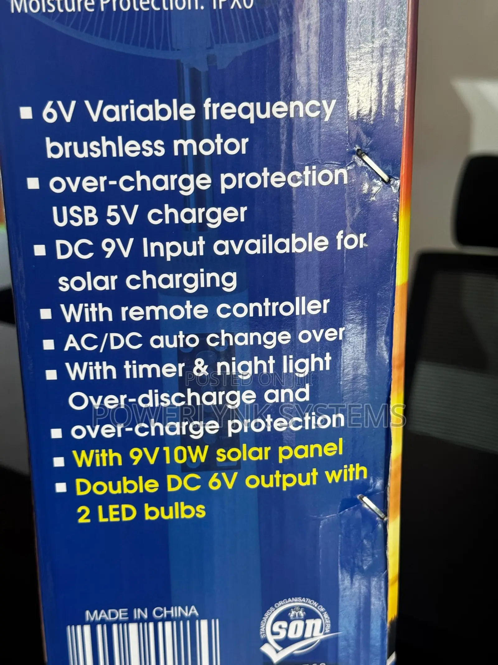DURAVOLT 16inch 3-in-1 Solar Rechargeable Fan