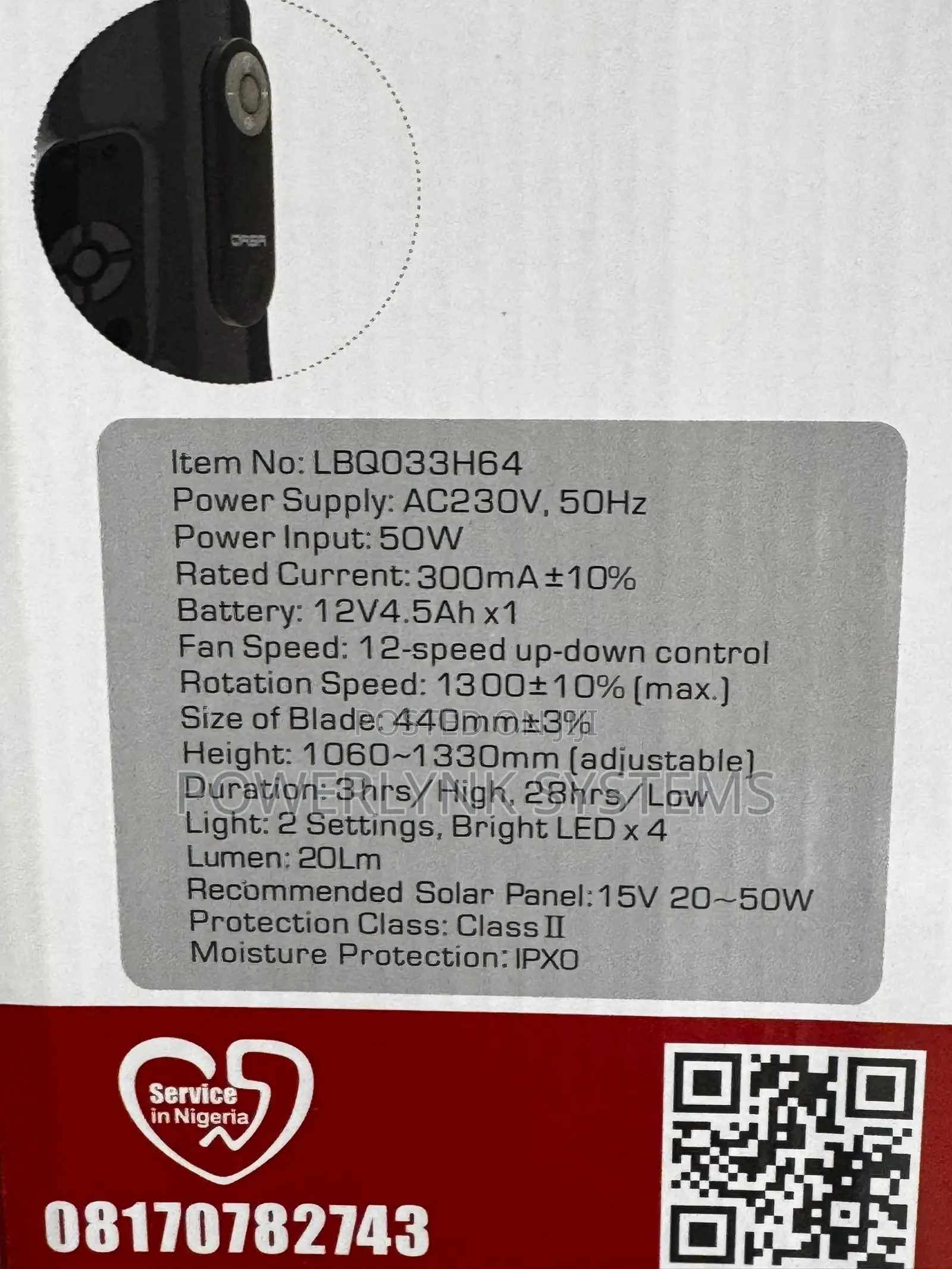 QASA 18-Inch Rechargeable Fan