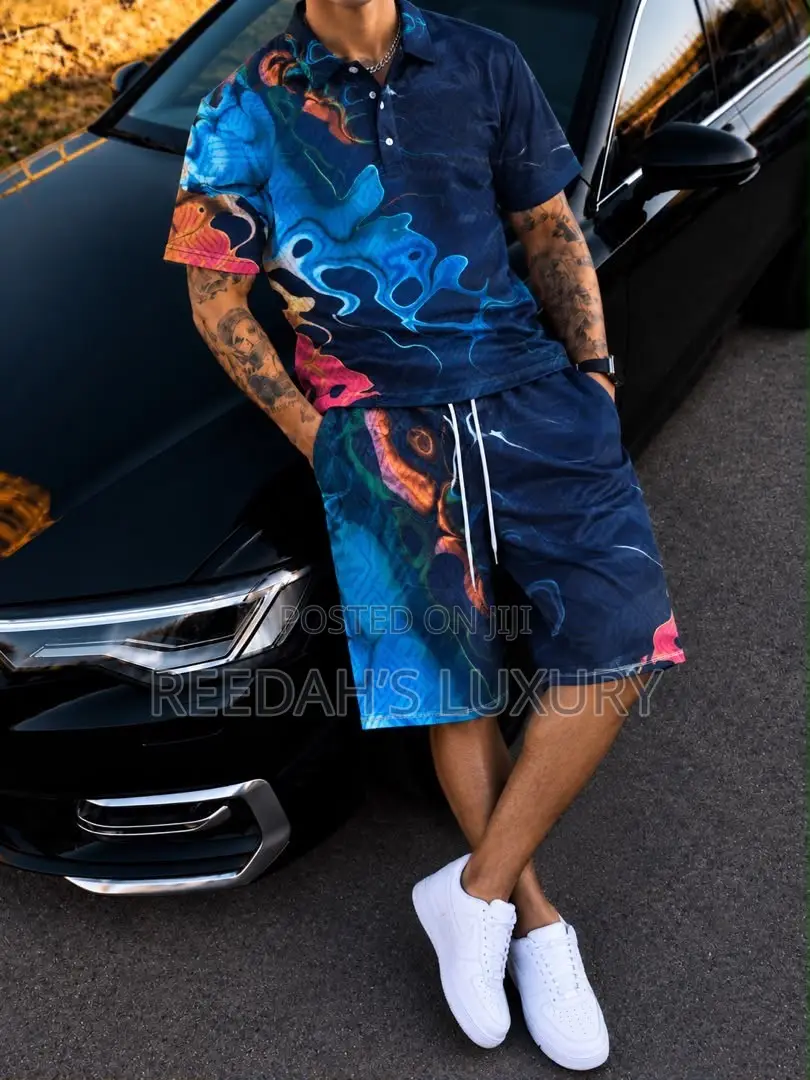 Men’s Abstract Liquid Print Two-Piece Set