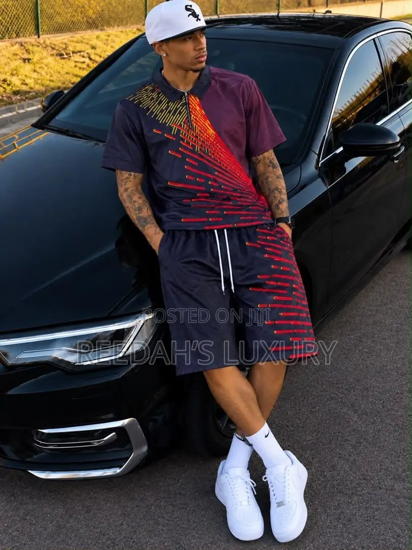 Men’s Abstract Liquid Print Two-Piece Set