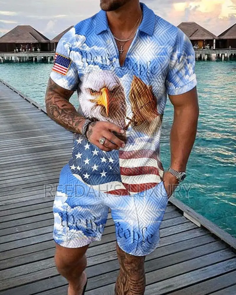 Men’s Abstract Liquid Print Two-Piece Set