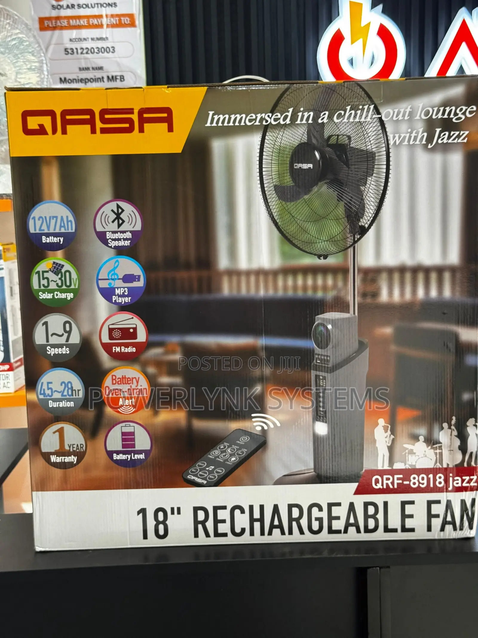 QASA 18-Inch JAZZ Rechargeable Fan