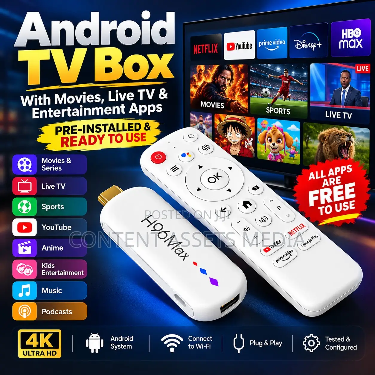 Android TV Box With Movies, Live TV Entertainment Apps