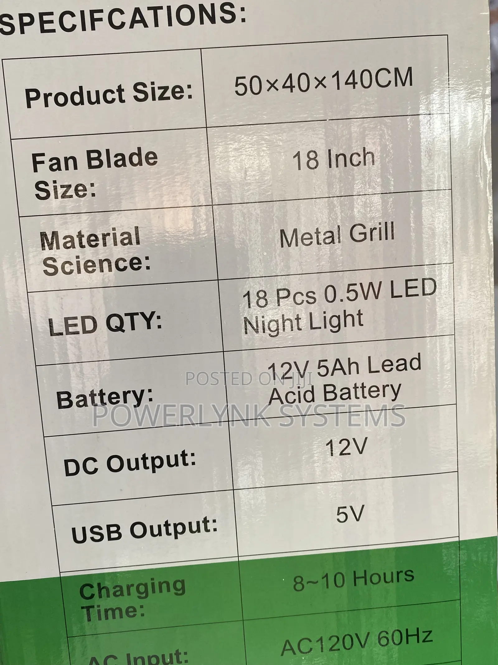 Sealed Point 18-Inch Solar Rechargeable Fan