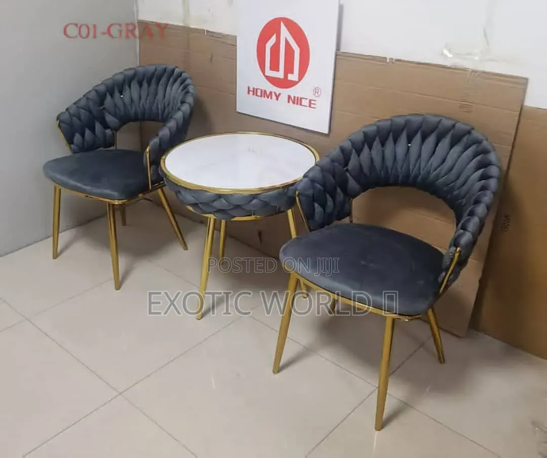 Luxury Black Braided Velvet 2-Seater Table Chair Set With Gold Legs