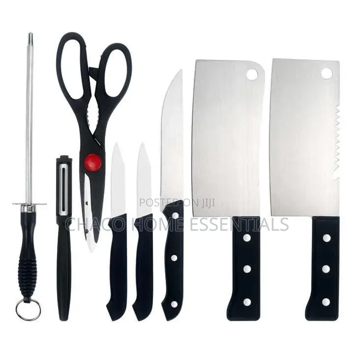 8-Piece Stainless Steel Kitchen Knife Set With Cleaver Sharpener (