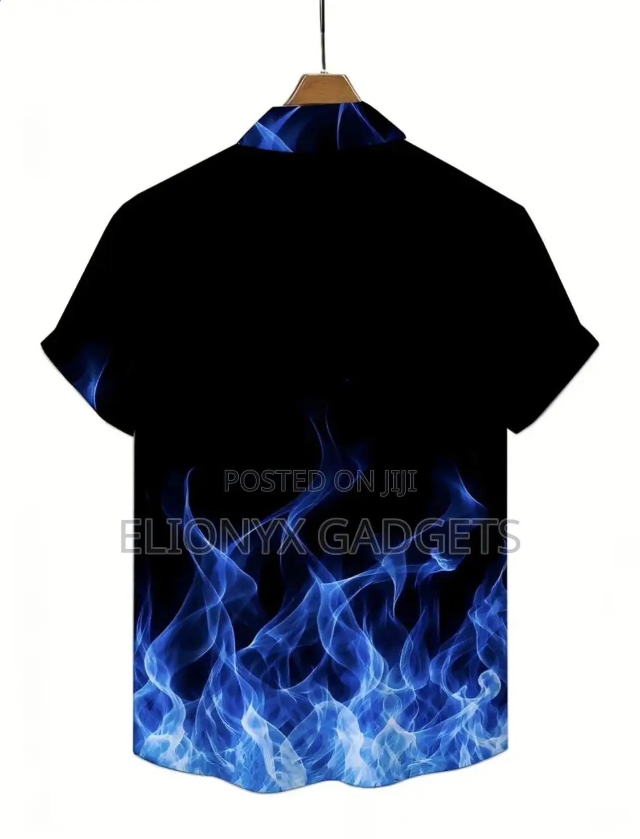 Men'S Blue Flame Gradient Short Sleeve Shirt,