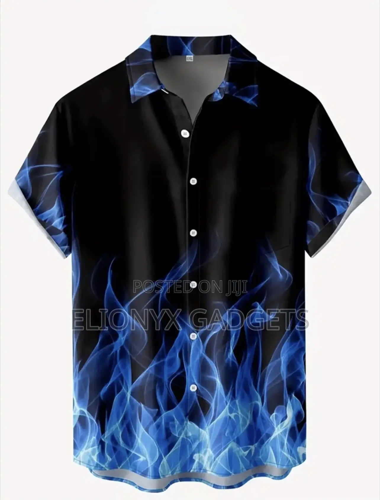 Men'S Blue Flame Gradient Short Sleeve Shirt,