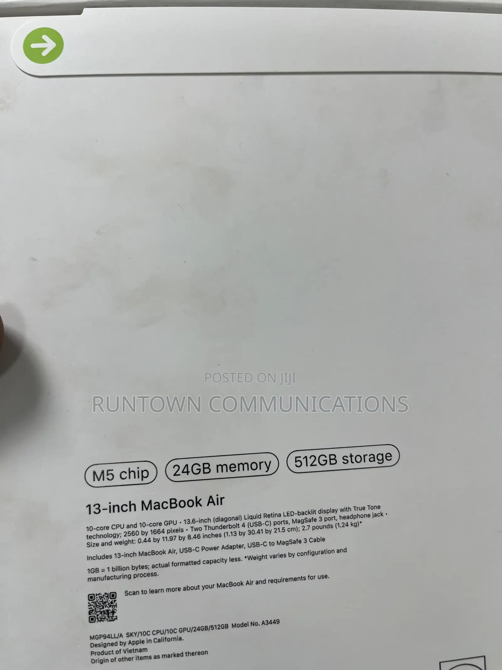 New Laptop Apple MacBook Air 2026 M5 24GB Apple M5 SSD 512GB