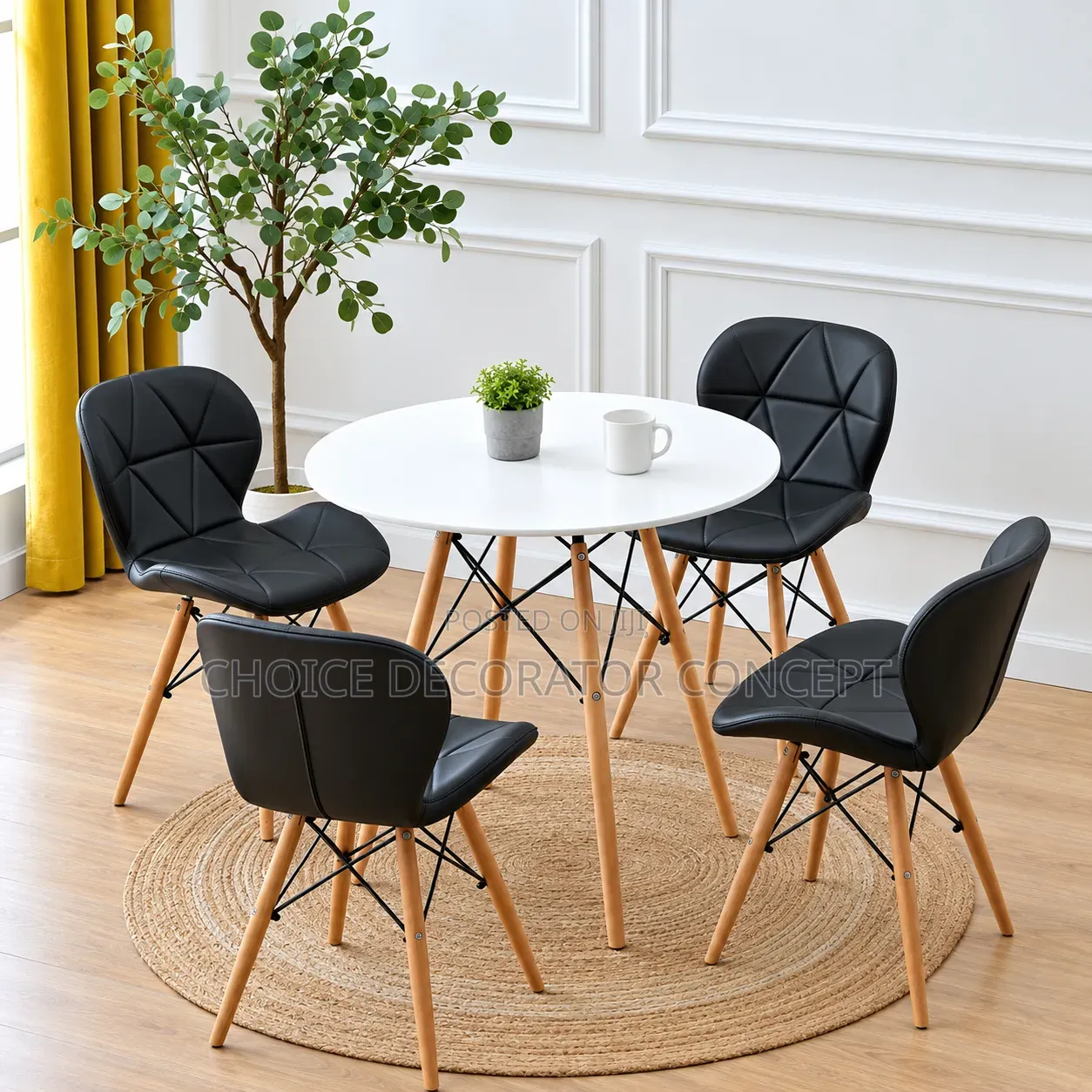 Dining Table With 4 Leather Dining Chair With Wooden Leg