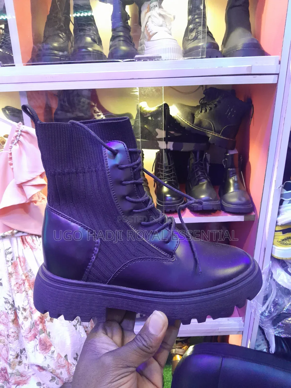 Premium Ladies Chunky Lace-Up Sock Boots – Black
