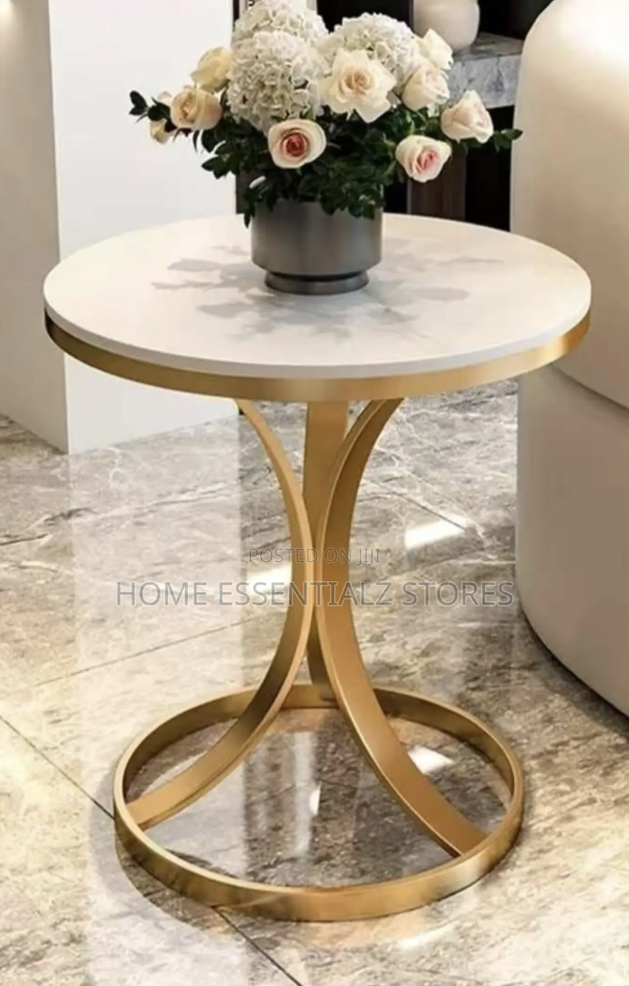 Luxury Round Marble Side Table - Modern Coffee Stool With Metal Frame