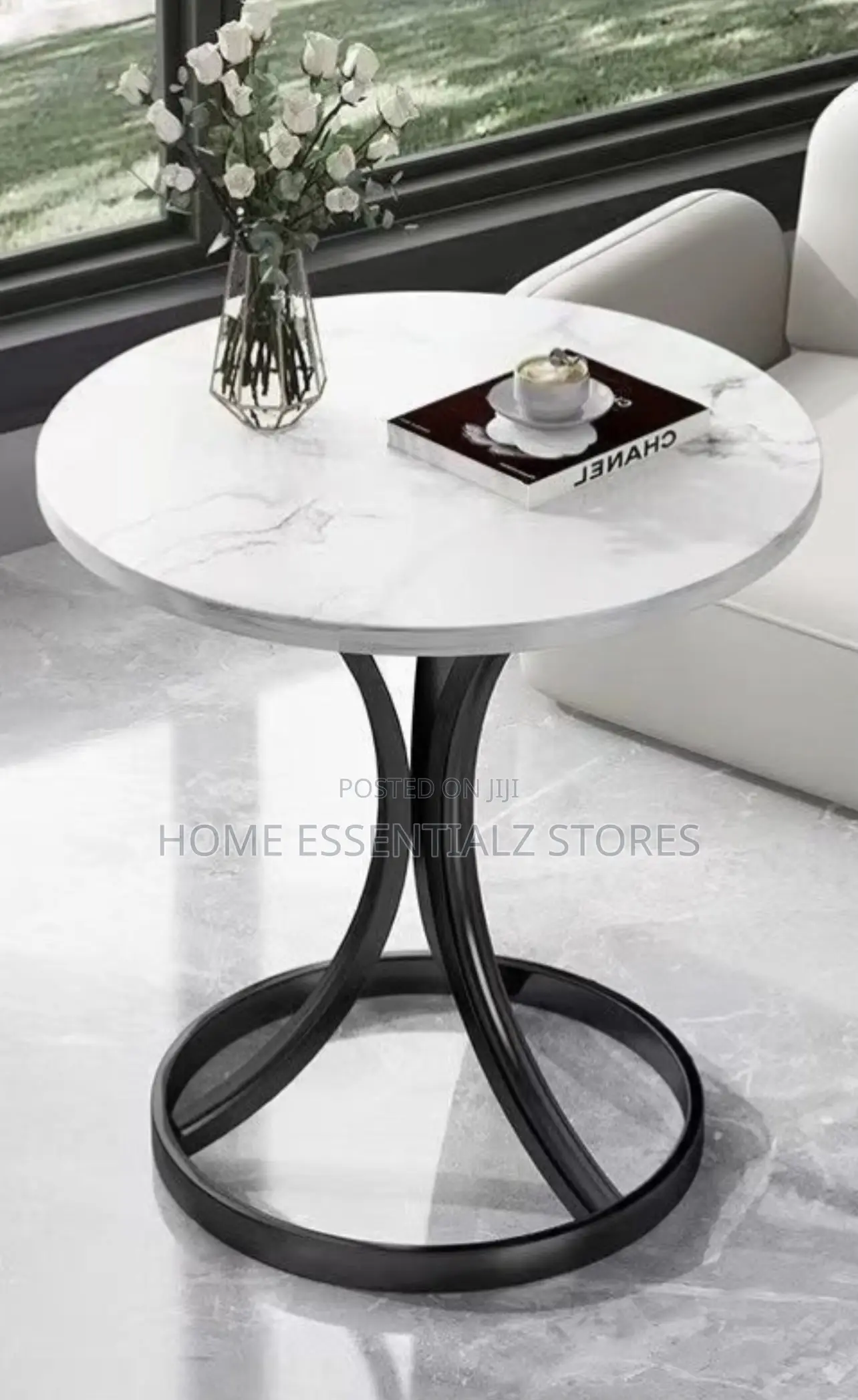 Luxury Round Marble Side Table - Modern Coffee Stool With Metal Frame