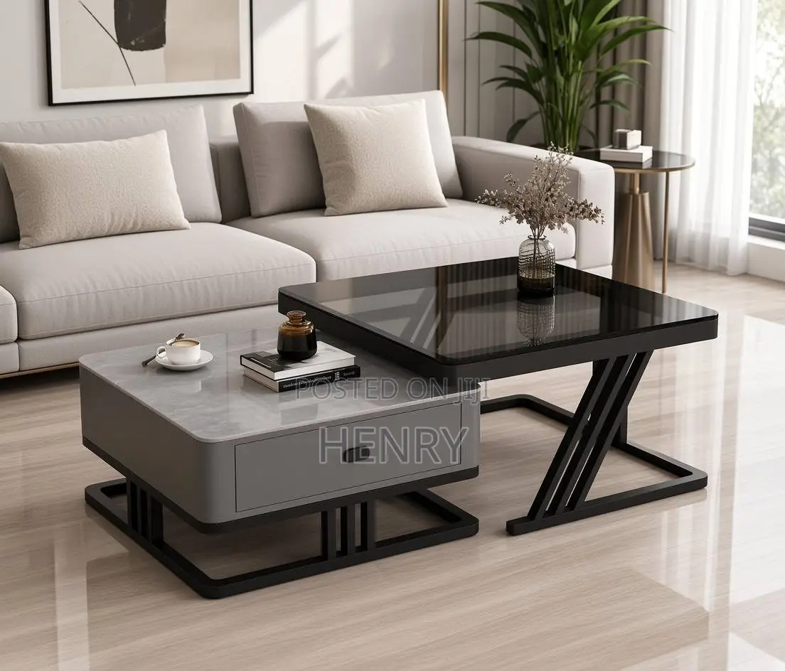 Real Marble and Glass Twin Center Table