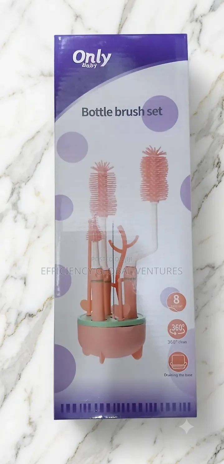 Silicone Baby Bottle Brush Set–Rotating Cleaner With Drying Rack Base