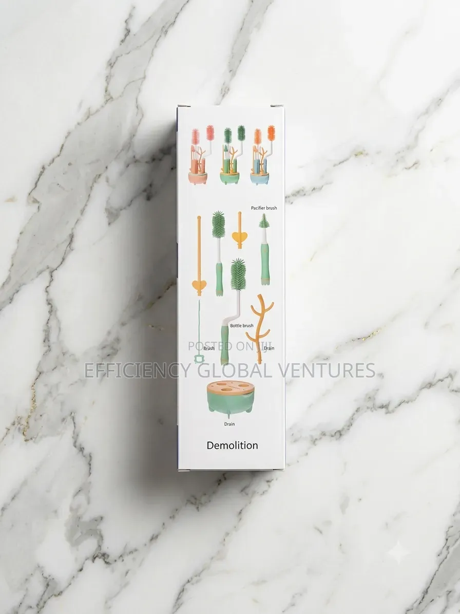 Silicone Baby Bottle Brush Set–Rotating Cleaner With Drying Rack Base