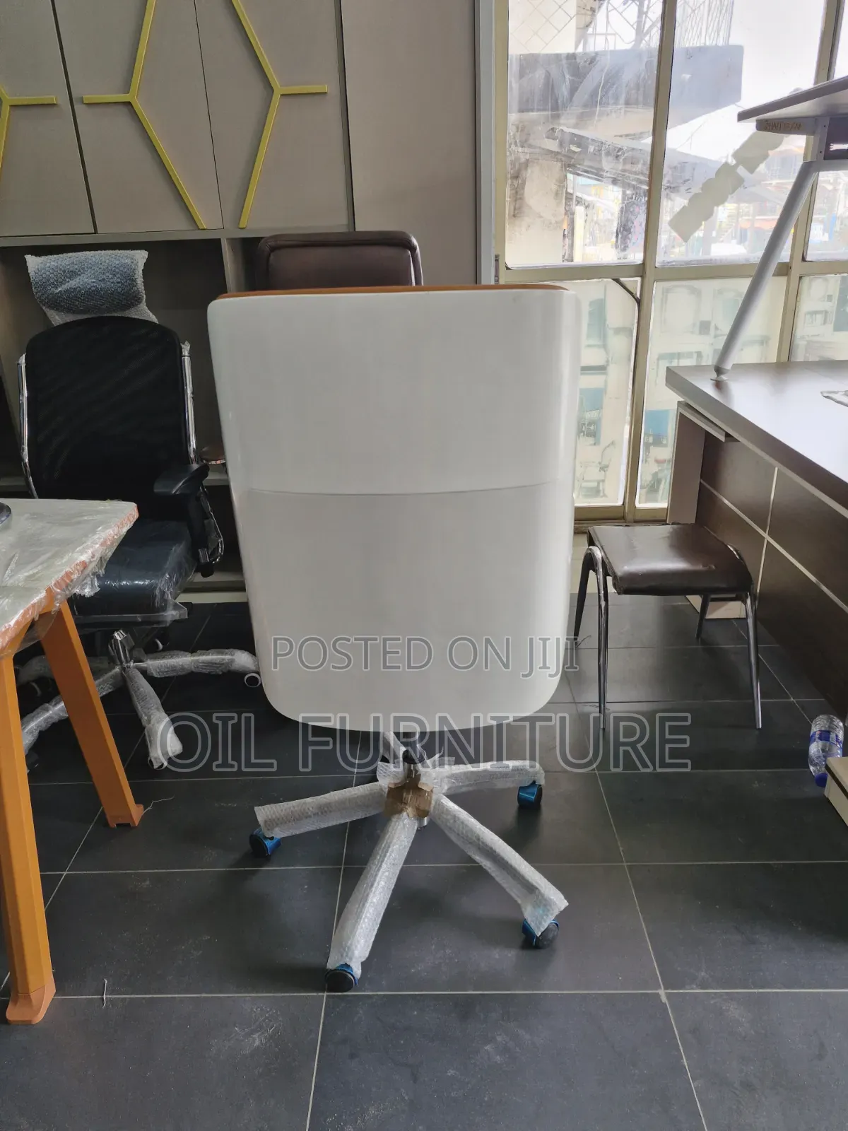 High-Back Ergonomic Executive Office Chair, Orange White Leatherette